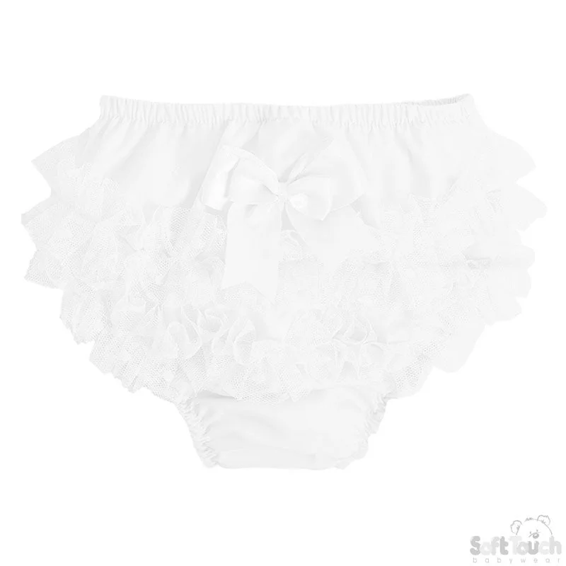 Relaxed Fit Denim Shorts for Casual Comfort-White Frilly Pants W/Dotty Lace (0-18 Months)-FP20-W