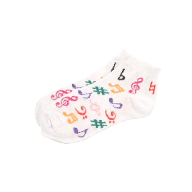 Cushioned Hiking Socks for Outdoor Comfort-Music Notes Women's Ankle Socks, White