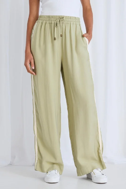 Vintage-Inspired Bell Bottom Jeans for Retro Look-Townie Sage Stripe Side Tape Wide Leg Pants