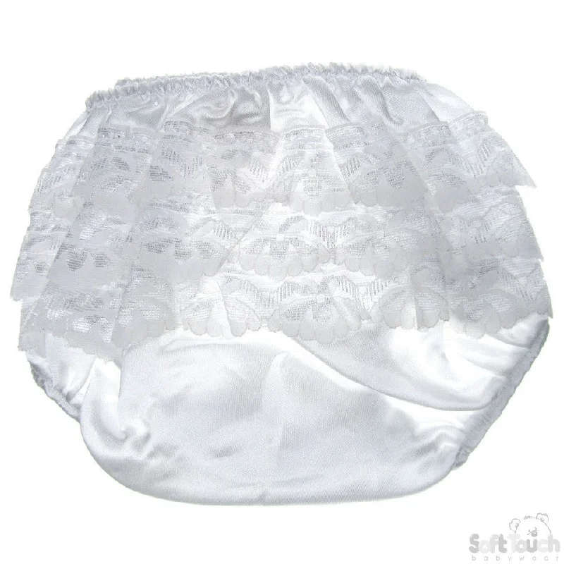 Comfortable Drawstring Shorts for Summer Vibes-White Satin Frilly Pants (FP03-SW)