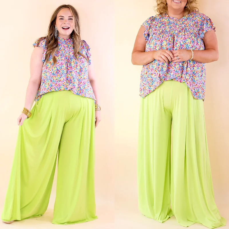 Soft Wool Knit Pants for Winter Warmth-Plus Size | Urban Wonders Wide Leg Pants in Neon Lime