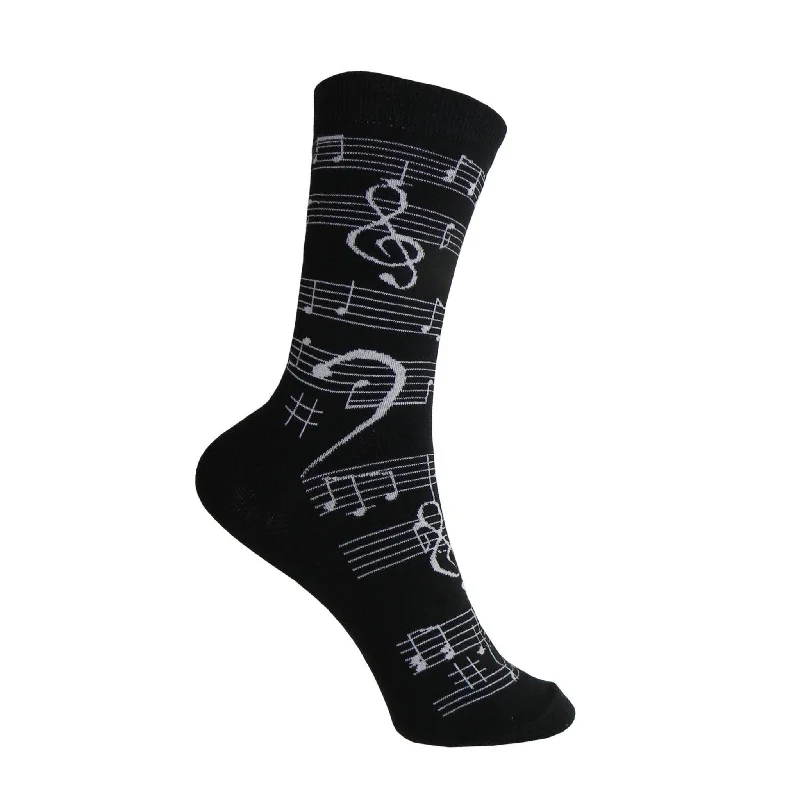 Cozy Sherpa Lined Socks for Extra Warmth-Music Staff Women's Socks, Black