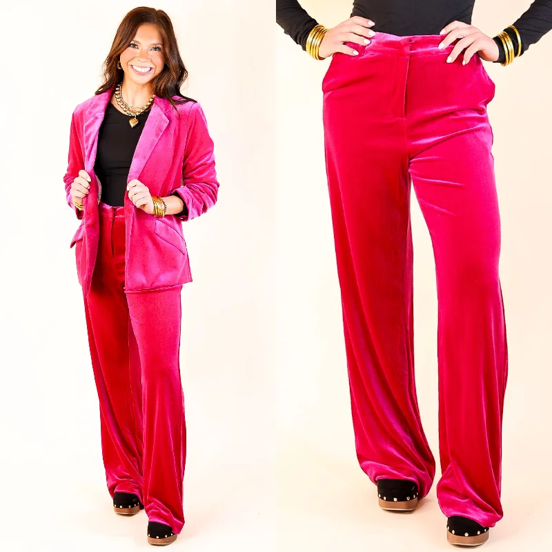 Trendy Cuffed Shorts for Cool Summer Outfits-Chic Arrival Velvet Trouser Pants in Fuchsia Pink