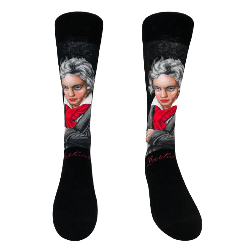 Classic Black Dress Socks for Formal Wear-Beethoven Portrait Men’s Socks