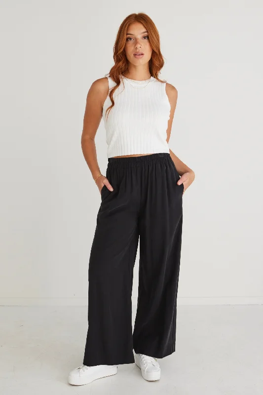 Versatile Cuffed Pants for Casual or Dressy Looks-Opulent Luxury Black  Pull On Wide Leg Pants