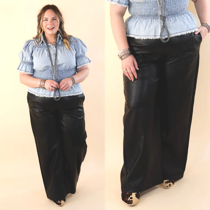 Premium Wool Trousers for Formal Events-Luxe Feeling Wide Leg Faux Leather Pants in Black