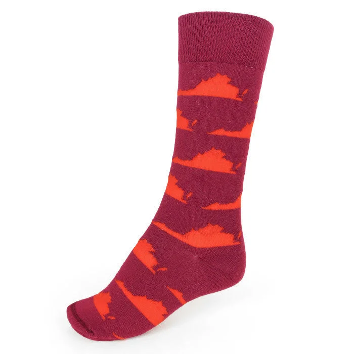 Fashionable Floral Socks for Cute Style-Maroon and Orange State of Virginia Socks