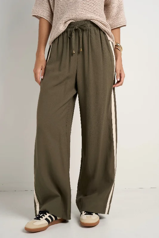 Classic Khaki Pants for Versatile Outfits-Townie Olive Stripe Side Tape Wide Leg Pants