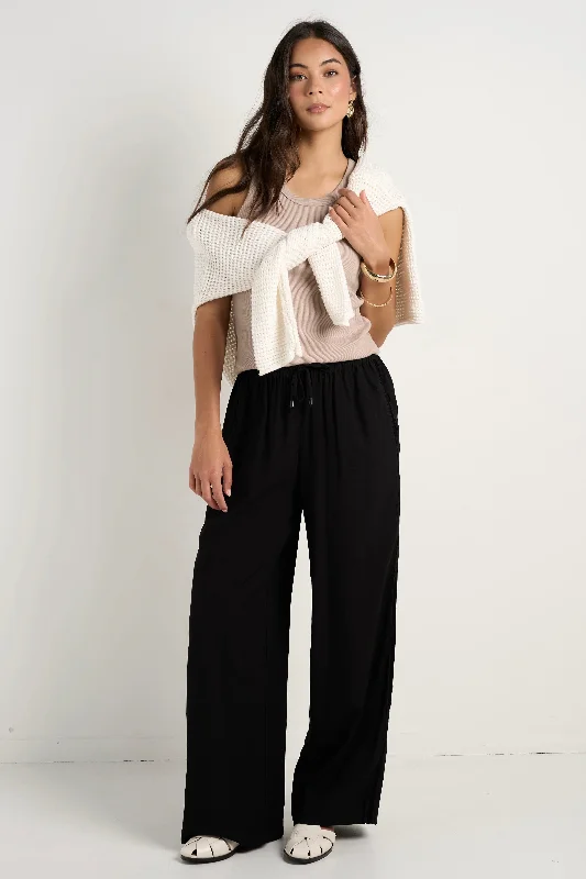 Wide-Legged Palazzo Pants for Breezy Style-Townie Onyx Velvet Stripe Side Wide Leg Pants