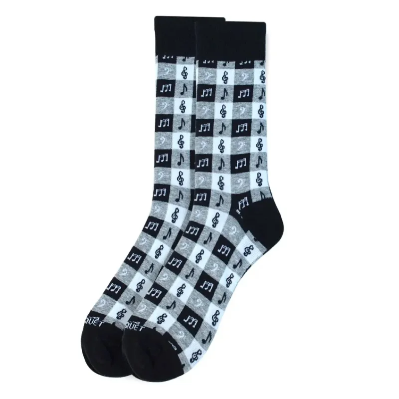 Durable Work Socks for Tough Jobs-Music Notes Squares Men’s Socks, Black