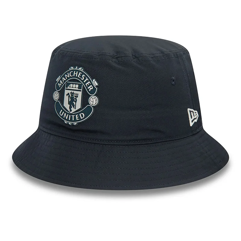 Trendy Wool Fedora Hat for Fall Fashion-Manchester United FC Rubber Woven Navy Bucket Hat Football Soccer by New Era