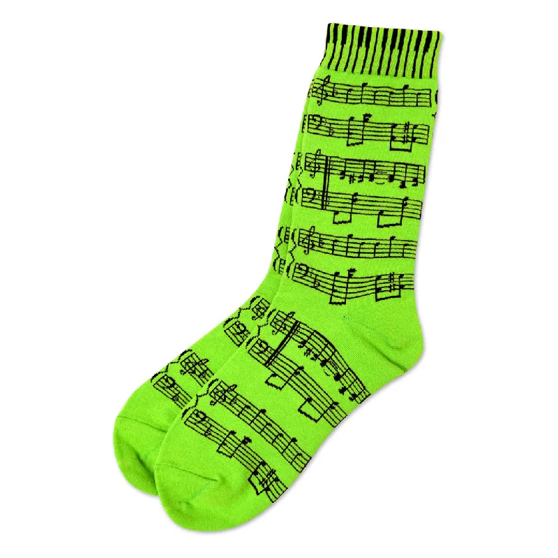 Fun Holiday Socks for Festive Cheer-Music Staff & Keyboard Women's Socks, Green