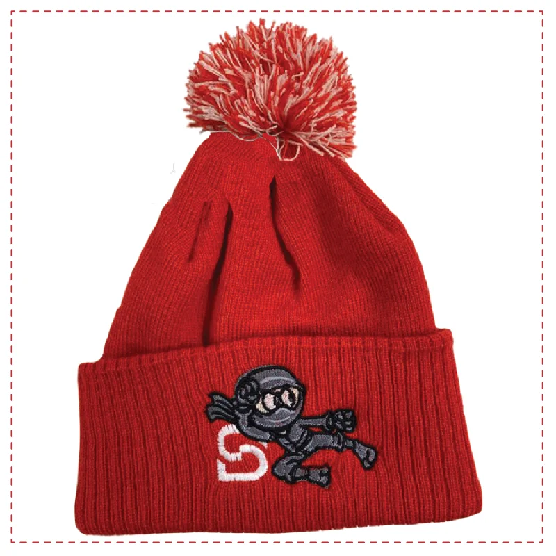 Cozy Knit Hat with Fleece Lining for Extra Warmth-[iShop] Ninja Bobble hat