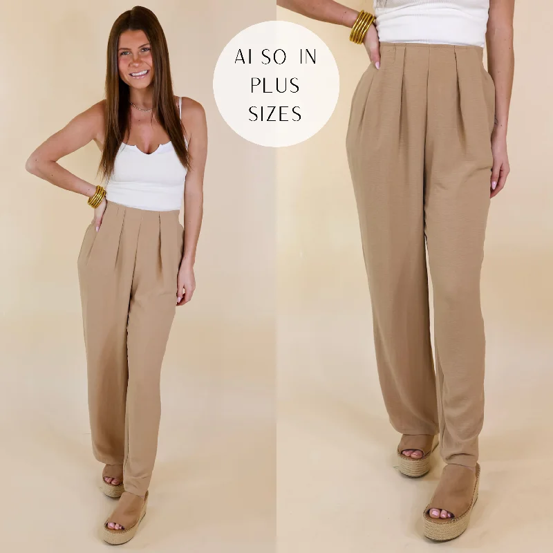 Comfortable Athletic Pants for Active Lifestyles-Trading Favors Pleated Detail Pants in Light Tan