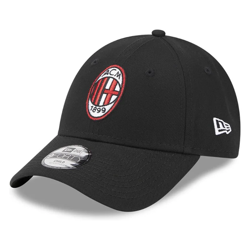 Stylish Trucker Cap for Urban Fashion-AC Milan Kids Black 9Forty Cap Cloth Strap Adjustable Football (Soccer) By New Era