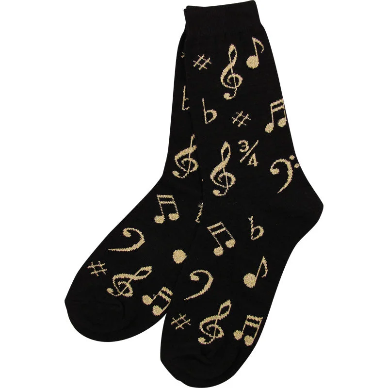 Trendy Striped Socks for Fun Fashion-Music Notes Women's Socks, Gold