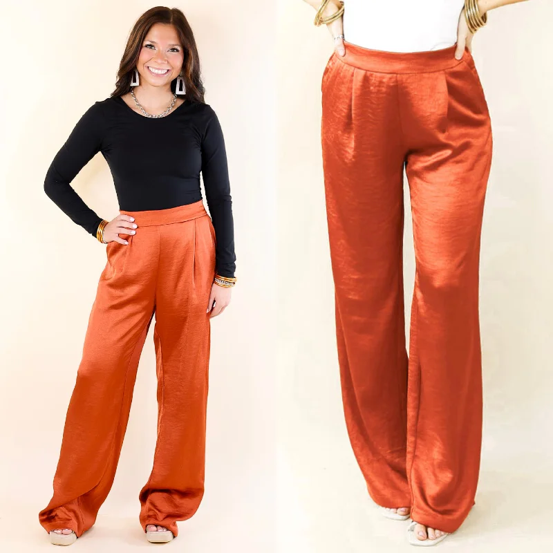 Soft Linen Pants for Summer Comfort-My Everything Satin Pants in Rust Orange