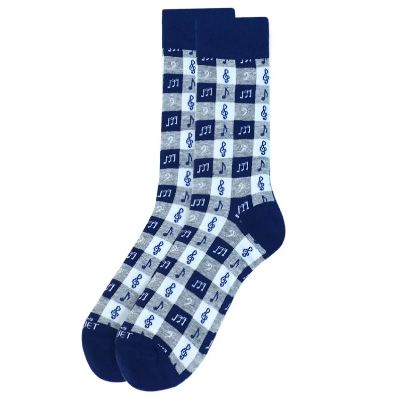 Soft and Stretchy Yoga Socks for Flexibility-Music Notes Squares Men’s Socks, Blue