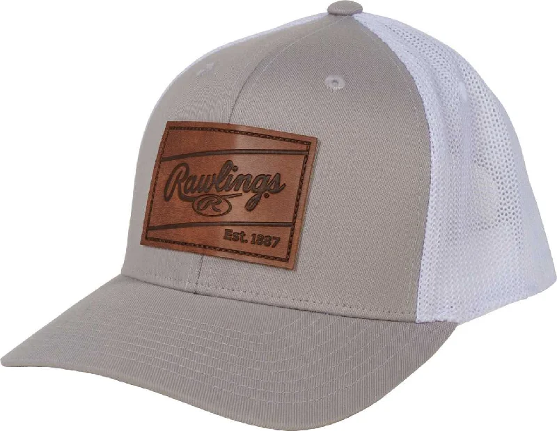 Fashionable Striped Hat for Bold Looks-Rawlings Leather Patch Cap - Gray White