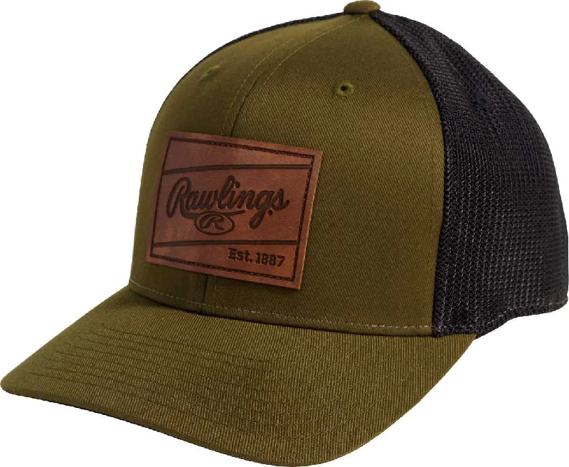 Elegant Top Hat for Formal Occasions-Rawlings Leather Patch Cap - Dark Green Black