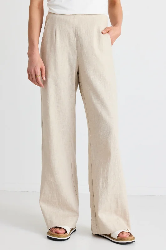 Cozy Fleece-Lined Leggings for Cold Weather-Boardwalk Natural Ramie Extended Waist Pants