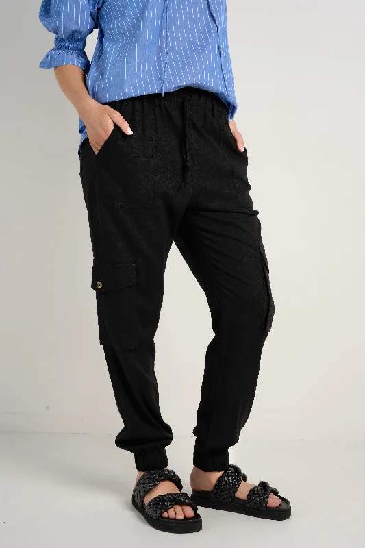 Slim Fit Chinos for Smart-Casual Looks-Debut Black Linen Viscose Jogger Style Pants