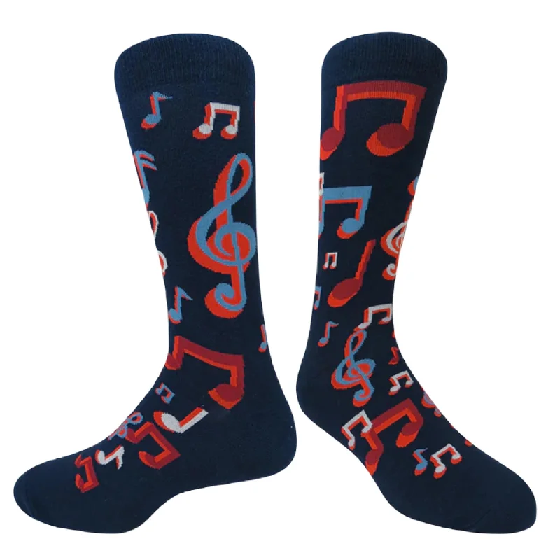 Cozy Cabin Socks for Cold Winter Nights-Music Notes Men’s Socks, Navy