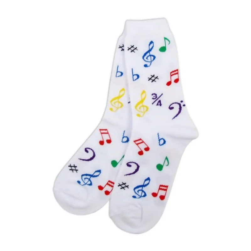 Breathable Running Socks for Dry Feet-Music Notes Women's Socks, White