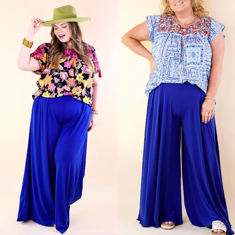 Trendy Skinny Fit Black Pants for Sleek Look-Plus Size | Urban Wonders Wide Leg Pants in Royal Blue