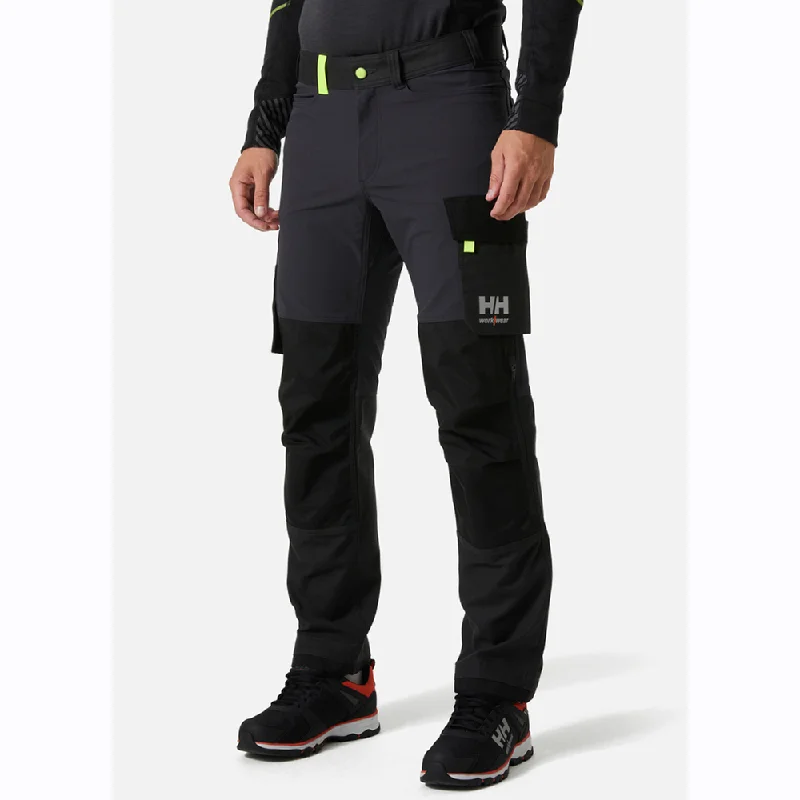 Versatile Cuffed Pants for Casual or Dressy Looks-Helly Hansen 77407 Oxford 4X Stretch Work Pants Trousers Ebony / Black