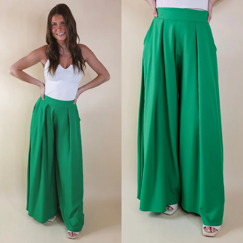 Vintage-Inspired Bell Bottom Jeans for Retro Look-Urban Wonders Wide Leg Pants in Green