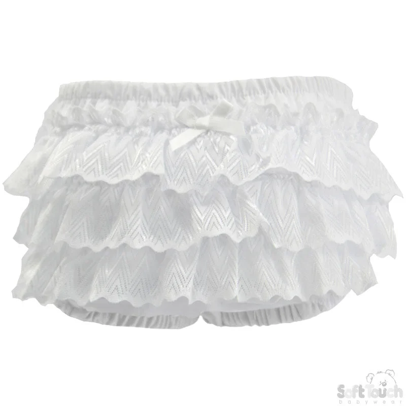 Premium Tartan Pants for Classic Style-White Frilly Pants W/Zig Zag Lace (0-18 Months): FP22-W