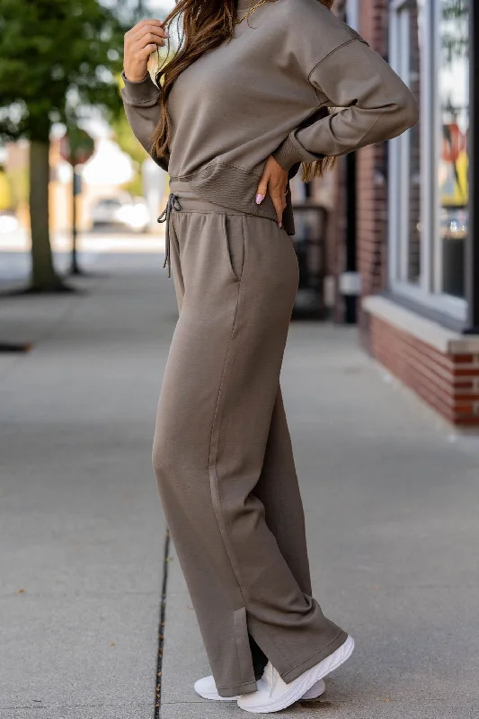 Stylish Slim-Fit Chinos for Sharp Casual Look-Side Slit Flare Drawstring Pants