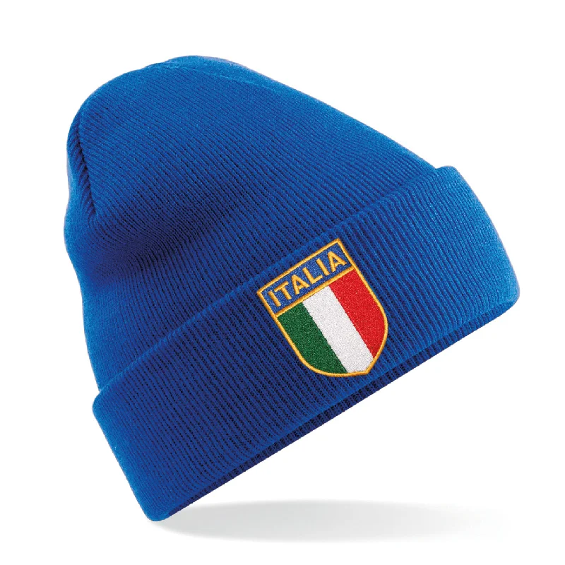 Cozy Cuffed Knit Beanie for Winter Warmth-Adult Unisex Italy Italia Vintage Retro Embroidered Rugby Football Beanie Hat