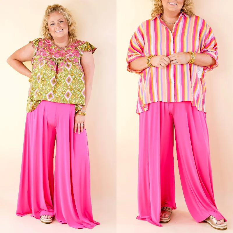 Fashionable Sport Pants for Gym or Casual Wear-Plus Size | Urban Wonders Wide Leg Pants in Magenta Pink