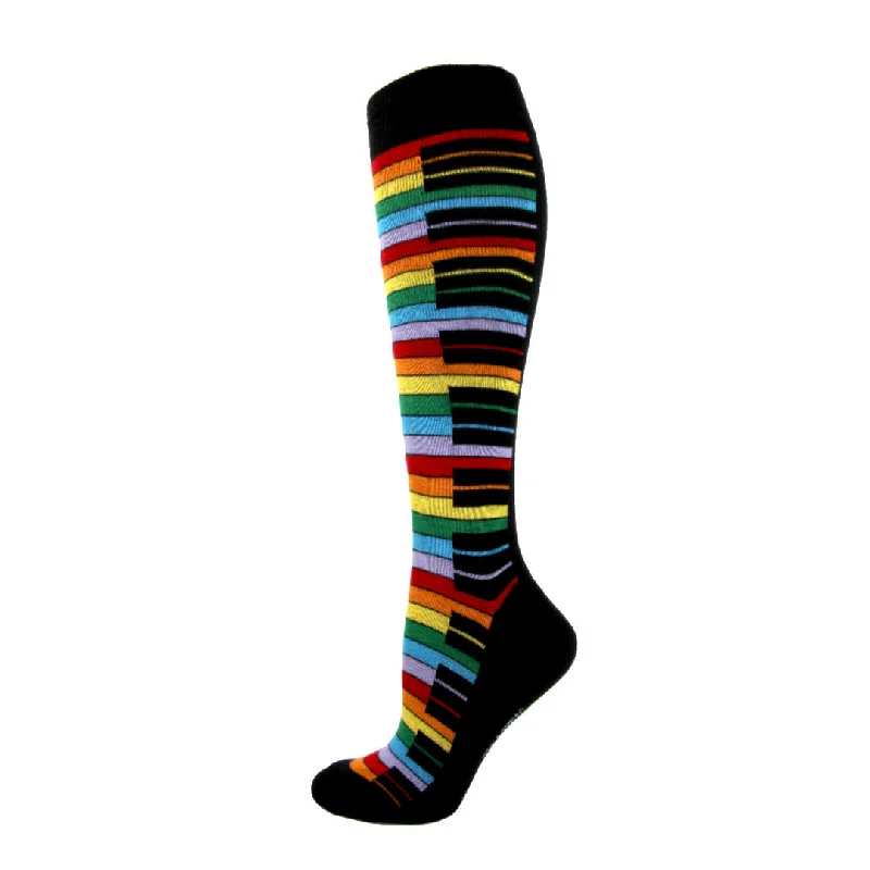 Soft Organic Cotton Socks for Sensitive Skin-Rainbow Piano Keys Women's Knee-High Socks