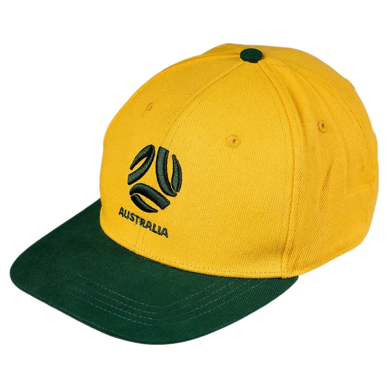 Stylish Corduroy Hat for Vintage-Inspired Looks-Australia Socceroos Flat Peak Adjustable cap Soccer Football FFA Logo