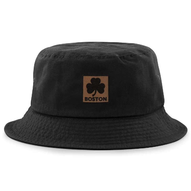 Fashionable Bucket Hat for Youthful Look-Boston Shamrock Leather Patch Bucket Hat