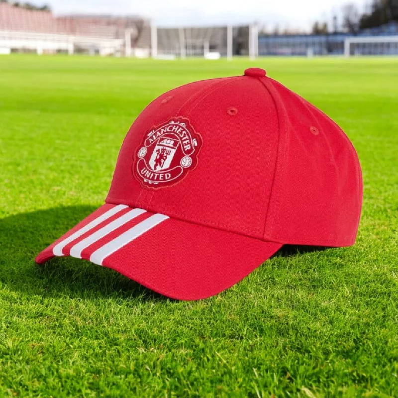 Trendy Velvet Hat for Chic Fashion-Manchester United Official Adidas 3 Stripe Cap