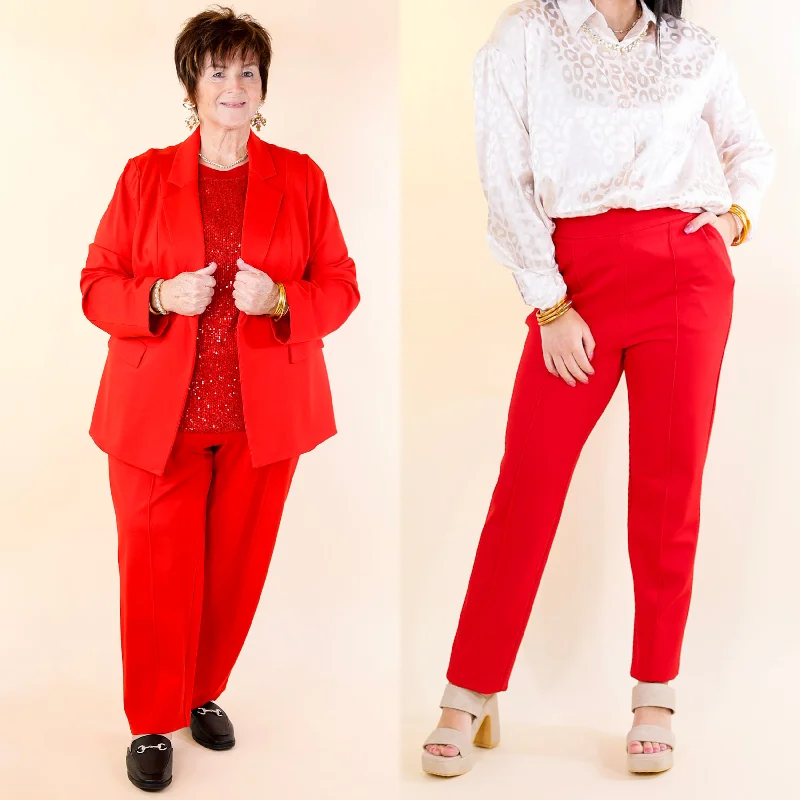 Comfortable Capri Leggings for Summer Walks-Elegant Ensemble Trouser Pants in Scarlet Red