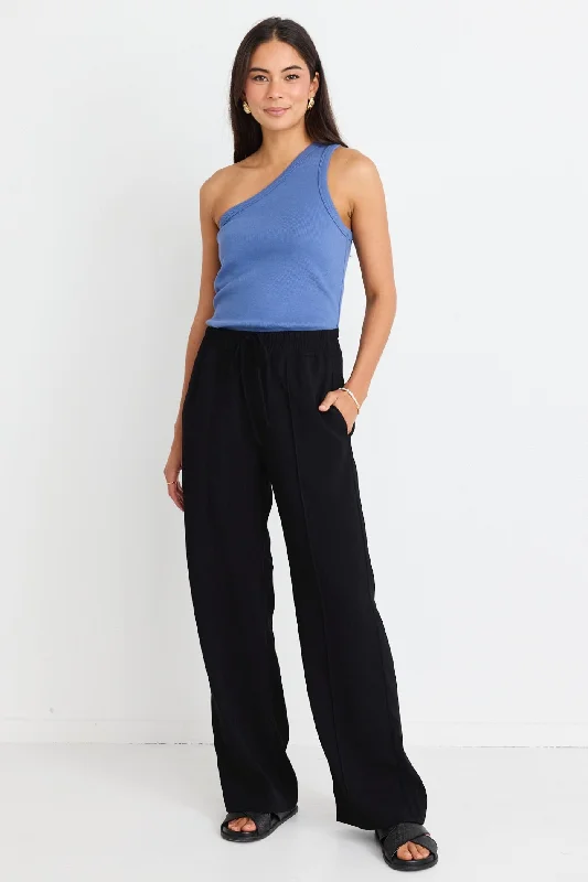 Classic Bootcut Jeans for Flattering Shape-Civic Black Crepe Pintuck Leg Wide Pants