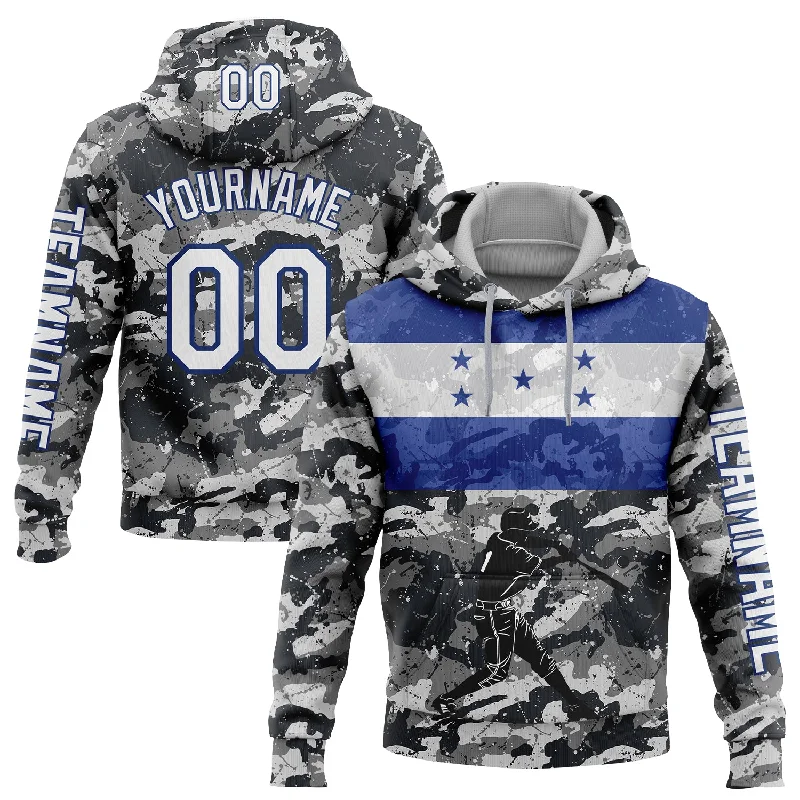 Custom Logo Hoodie for Team or Event Wear-Custom Stitched Camo White-Royal 3D Honduras Honduran Flag Sports Pullover Sweatshirt Salute To Service Hoodie