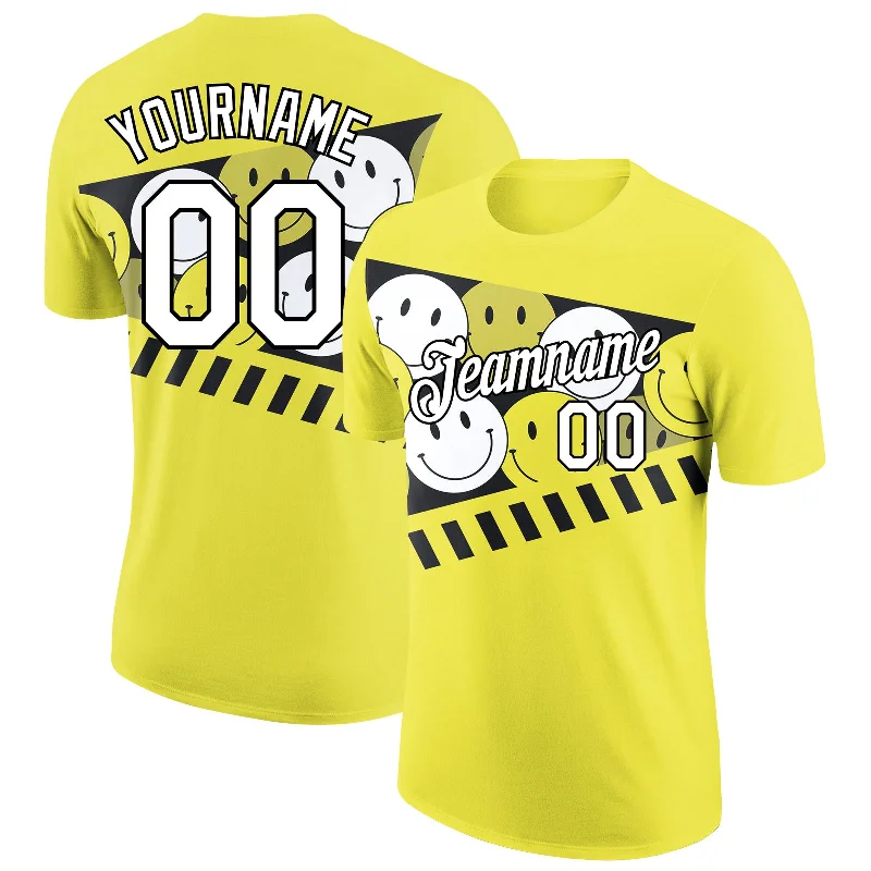 High-Quality Active T-Shirt for Outdoor Sports-Custom Neon Yellow White-Black 3D Pattern Design Smile Emoji Performance T-Shirt