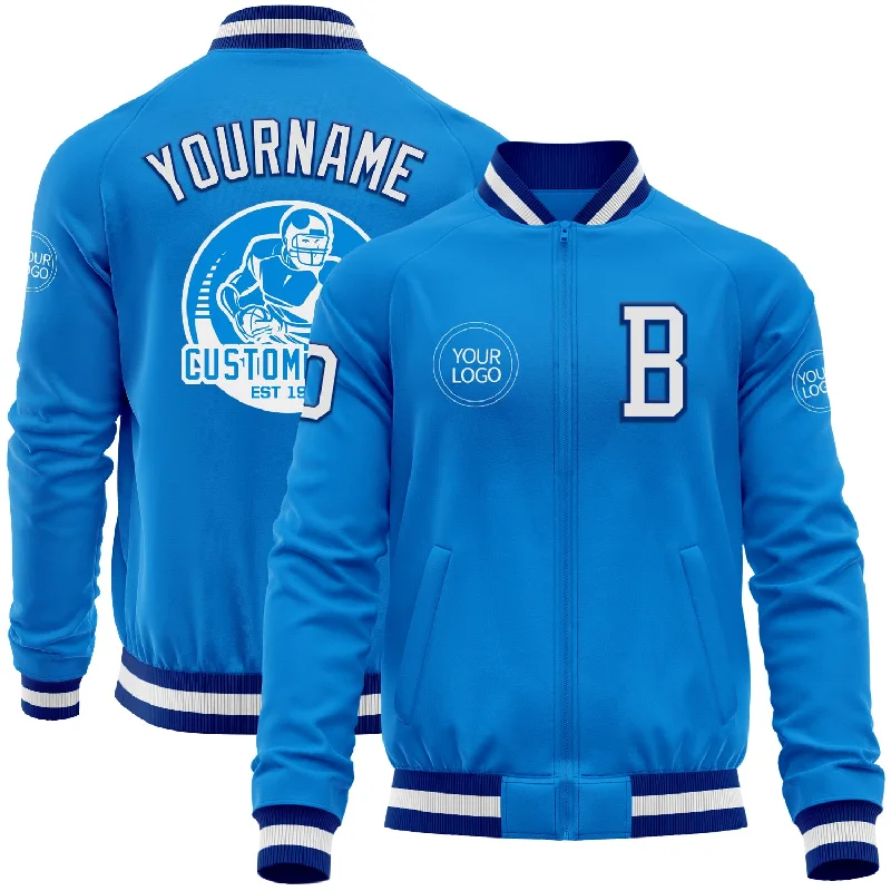 Urban Style Windbreaker Jacket for City Living-Custom Powder Blue White-Royal Bomber Varsity Letterman Zipper Jacket