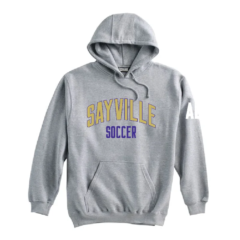 Comfortable Hoodie for Travel Days-Sayville HS Pennant Super 10 Hoodie Grey