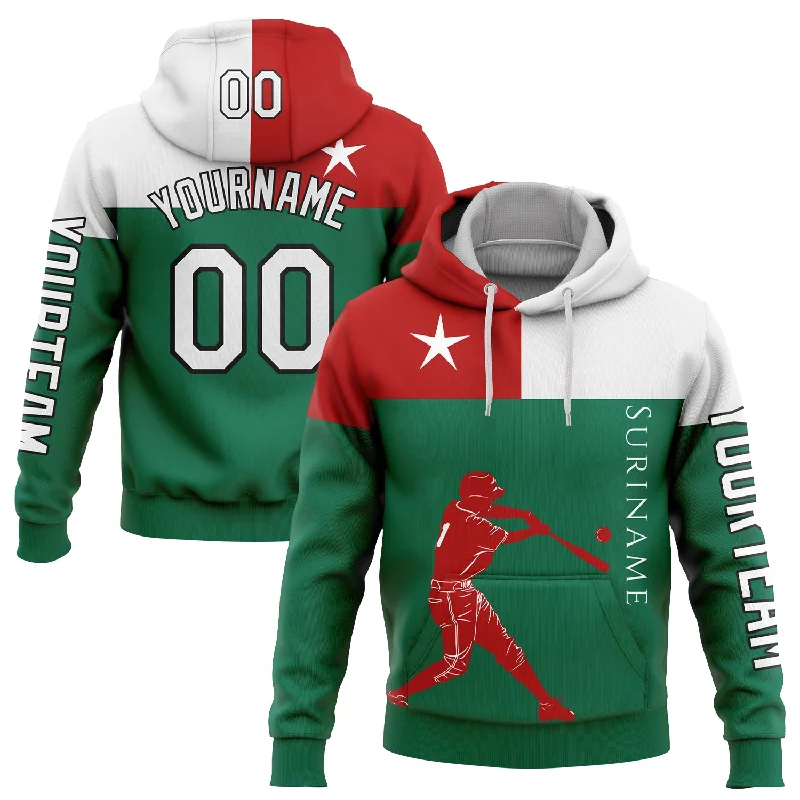 Trendy Hoodie for Casual Street Style-Custom Stitched Kelly Green Red-Black 3D Suriname Surinamese Flag Sports Pullover Sweatshirt Hoodie