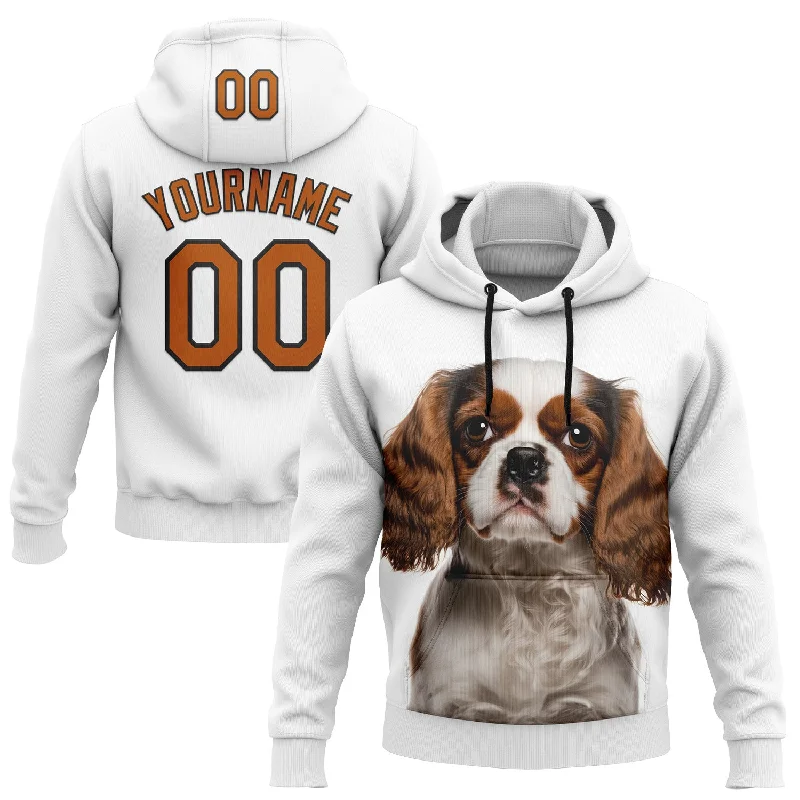 Comfortable Hoodie with Pockets for Convenience-Custom Stitched White Texas Orange-Black 3D Pattern Design King Charles Dog Sports Pullover Sweatshirt Hoodie