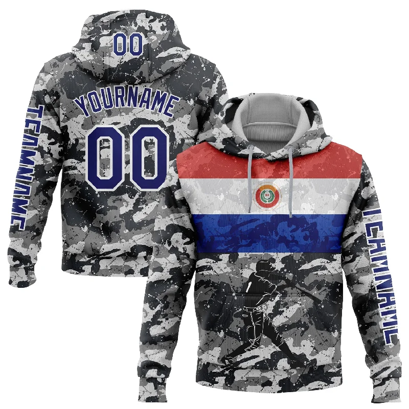 Cozy Hoodie for Layering in Cold Weather-Custom Stitched Camo Navy-White 3D Paraguay Paraguayan Flag Sports Pullover Sweatshirt Salute To Service Hoodie