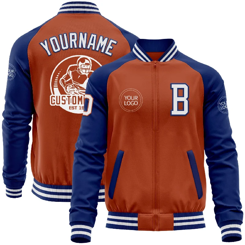 Trendy Denim Bomber Jacket for Fashion Lovers-Custom Texas Orange White-Royal Bomber Varsity Letterman Two Tone Zipper Jacket