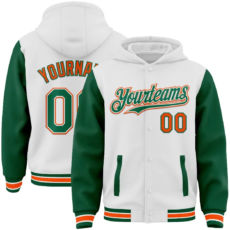 Relaxed Fit Pullover Hoodie for Comfort and Style-Custom White Kelly Green-Orange Bomber Full-Snap Varsity Letterman Two Tone Hoodie Jacket